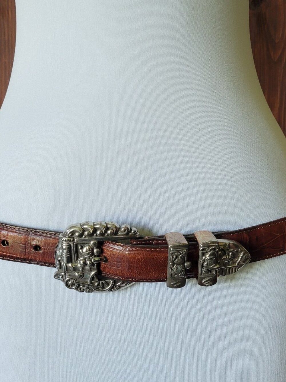 Vintage Brighton Mickey & Co Disney Leather Belt Women 32 Train Ranger Buckle